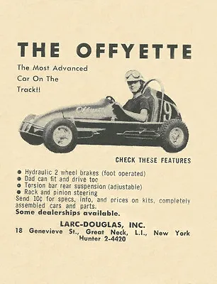 Vintage Late 1958 Larc-Douglas Offyette Quarter 1/4 Midget Ad • $16.99