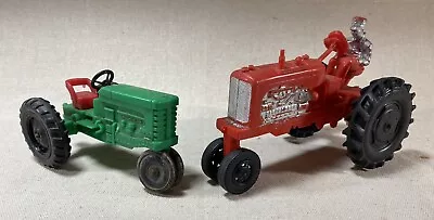 Pair Of 2 Vintage Plastic Toy Farm Tractors! Unbranded Green & Auburn Red USA • $14.99