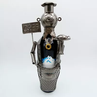 Wine Bottle Caddy Holder Chef With Sign Metal Berkeley Designs 12  Steampunk • $24.98