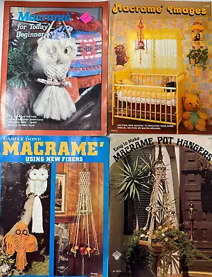 1970s MACRAME Booklets Beginner Instruction X 4 Plant Hangers Wall Art DECOR PB • $15.99