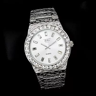 Men's Iced Luxury Hip Hop Silver Nugget Bling Wrist Metal Shiny Fashion Watch • $26.99