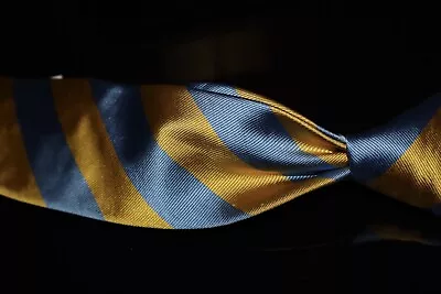 Nicky Milano Hand Made In Italy Gold Sky Blue Block Stripe Ribbed Silk Tie NR • $9.99