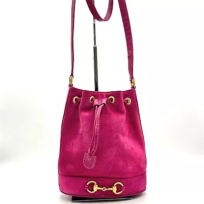 [RARE]  Gucci Vintage Shoulder Drawstring Bag Horsebit Suede  Pink Auth #0201 • $349.99