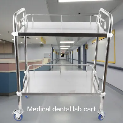 2 Tiers Stainless Steel Medical Cart Mobile Lab Trolley Hospital Utility Salo  • $48.45