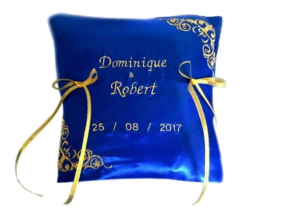 £20 • Buy Personalised Embroidered Wedding Ring Bearer Cushion Pillow Royal Blue Gold  