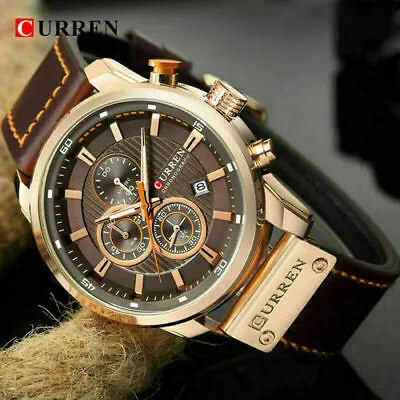 $6.72 • Buy Curren Mens Waterproof Leather Military Chronograph Date Quartz Wrist Watch Gift