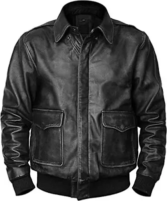 A-2 G-1 Black Bomber Aviator Distressed Air Force Flight Leather Jacket Men's • $28.98