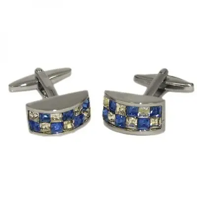 £18.99 • Buy Blue & White Crystals Diamante Cufflinks Cruise Party Formal Present Gift Box