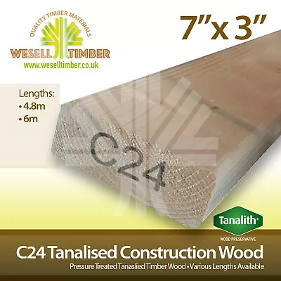 C24 Pressure Treated Structural Graded Timber 7x3 175x75 Various Sizes 4.8m - 6m • £38.10