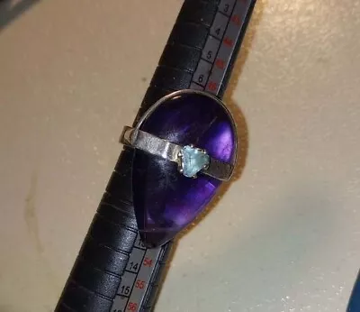 Vtg Sterling Silver Amethyst Aquamarine Mourning Ring 5 Unique • $79.99