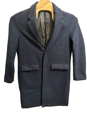 Zara Pea Coat Men's Large Navy Single Breasted Long Jacket • $47.04