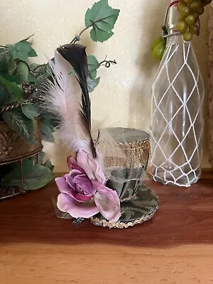 Mini Top Hat Mad Hatter Green With Pink Flower And Feathers CLIP ON • $26