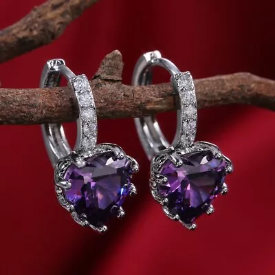 9Colors Heart Cubic Zircon Jewelry Charm Women 925 Silver Filled Drop Earring • $2.37