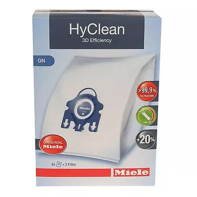 Genuine Miele HyClean 3D Efficiency GN Vacuum Hoover Bags 4 Pack + 2 Filters • £18.99
