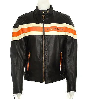 Women's Black Leather Motorcycle Jacket Zip Liner Fits MED Vintage Vemma Moto • $121.48