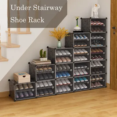 $134.99 • Buy Under Stairway Clear Door Shoe Cabinet Rack Storage Stackable Organiser Stand