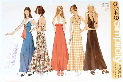 Vintage 1970s Simplicity 5349 Halter Dress Maxi Dress Pattern Size 14 Uncut • $10.99