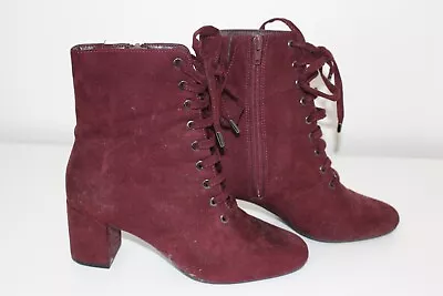 Marks & Spencer Insolia Burgundy Suede Mock Lace Up Ankle Boots Size 4/37:Used • £15