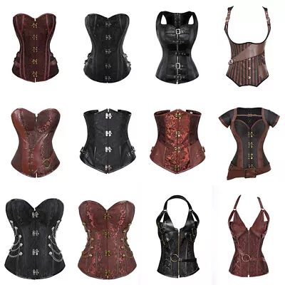 Faux Leather Lady Steampunk Corset Bustier Top Lace Up Waist Gothic Shaper S-6XL • $26.77