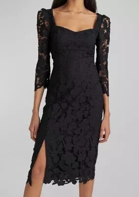 $460 Shoshanna Women's Black Calista Sweetheart Lace Midi Dress Size 4 • $147.58