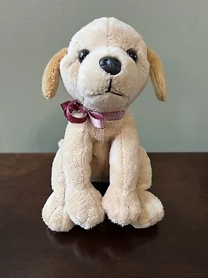 E & J Classic Plush Brown Puppy Dog Sitting • Burgundy Ribbon • $10