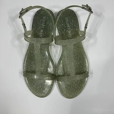 Stuart Weitzman Millie Jelly Sandals Green Sparkly Size 7B • £37.87