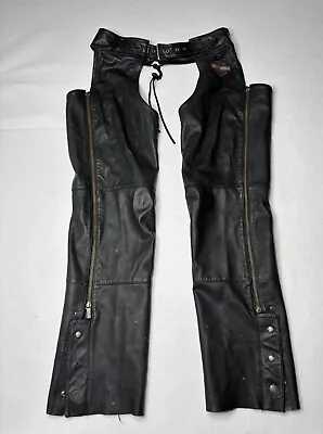 Harley-Davidson Deluxe Black Leather Motorcycle Chaps Mens Size Large • $43.95