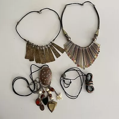 Vintage Copper & Brass Necklace Lot MCM Modernist Hand Made Beaded Metal • $27.99