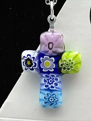 Authentic Murano Glass Millefiori Cross Pendant Necklace - MP 283 • $25.99