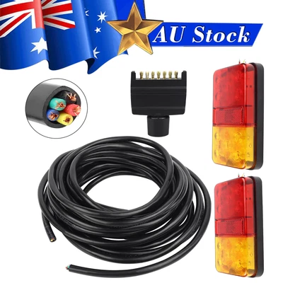 $40.74 • Buy LED Trailer Tail Light Kit Pair Plug 8m 5 Core Wire Caravan Ute 7 Pin Flat