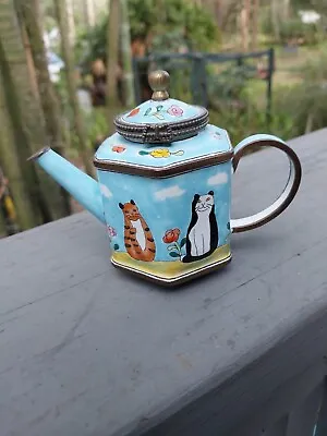 Vintage Kelvin Chen Enamel Cat Flowers  Miniature Teapot Watering Can #760 C2000 • $30