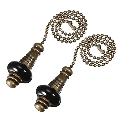 2pcs Light Fan Pull Chain Cord Ceramic Black Pendant Brass Finish Retro • $11.89