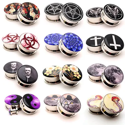 $11.49 • Buy Pair Of Screw On Picture Plugs Gauges Choose Style And Size 16g Thru 1 Inch