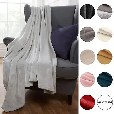 £9.99 • Buy Brentfords Large Flannel Fleece Blanket Warm Throw For Soft Bed Sofa Blush Ochre