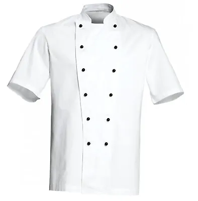 Mens Cotton Bragard Narvic White Chef Jacket Coat Short Sleeve Uniform Kitchen • £12.99
