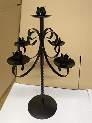 Brand New Candelabra Black Metal 5 Arms Flower Shape Dinner Candle Holder BRE271 • £28.19