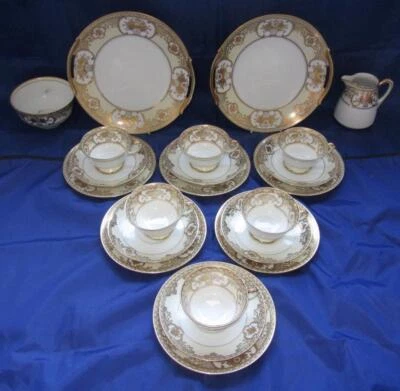 £100 • Buy Noritake Gilded Basket Of Flowers Porcelain 22pc Pedestal Tea Set, Komaru C1920