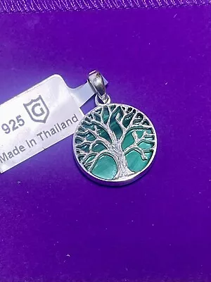 Gemporia 925 Sterling Silver & Green Malachite Tree Of Life Necklace Pendant BN • £4.20