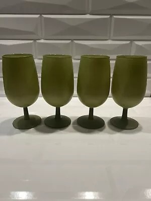 Vintage Opaque Olive Green 12oz Water Goblets Set Of 4 • $39.99