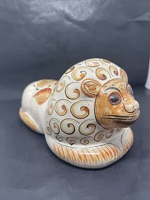 Mexico Folk Art Large Tonala Art Pottery Lion 9  Statue Hand Painted Figurine • $48