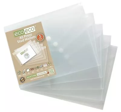 Eco Eco A5 Press Stud Wallets Document Files Folders 95% Recycled Plastic Pack 5 • £3.99