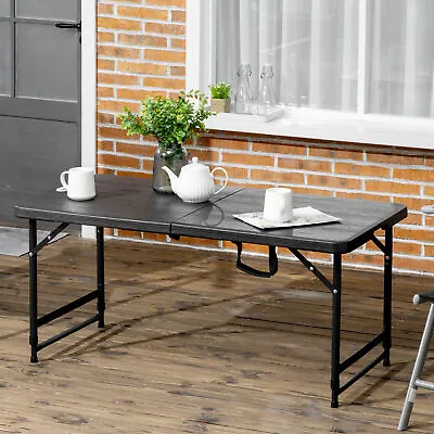 Folding Garden Table Height Adjustable Outdoor Dining Table Steel Frame • £38.99