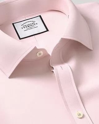 Charles Tyrwhitt Classic Collar Egyptian Cotton Lattice Weave Shirt - Pink- New • £24