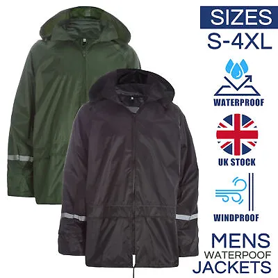 Mens Waterproof Jacket Hooded Raincoat Windproof Stormbreak Rain Coat Zipped • £9.99