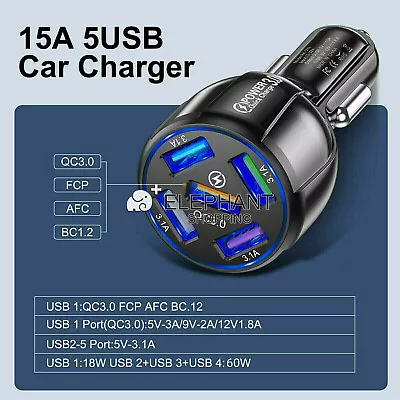 5-Port Multi USB Car Charger Adapter For Samsung IPhone LG Android Phones • $5.70