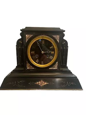 Solid Black Marble Mantel Clock From Tiffany & Co. Beautiful Carvings/Inlays • $292
