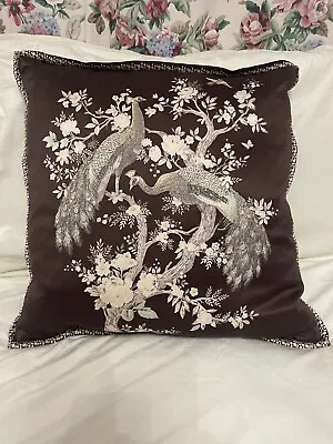 Laura Ashley Belvedere Embroidered Peacock Cushion Brown Truffle • £24.99