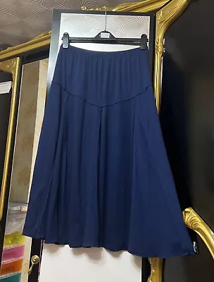 Damart Navy Midi Skirt Elasticated Waist Size Uk 16 (B 174) • £5.90