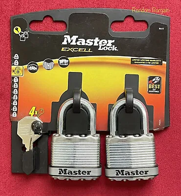 Pack Of 2 - Master Lock Excell 45mm Laminated Key Padlocks Keyed Alike - M1EURT • £11.95