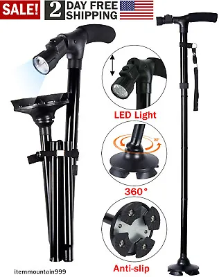 LED Light Folding Walking Cane For Seniors Men/Women Non-Slip T Handle And Strap • $14.30